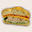 Load image into Gallery viewer, Half of a sandwich with turkey, cheese, and lettuce on a white background
